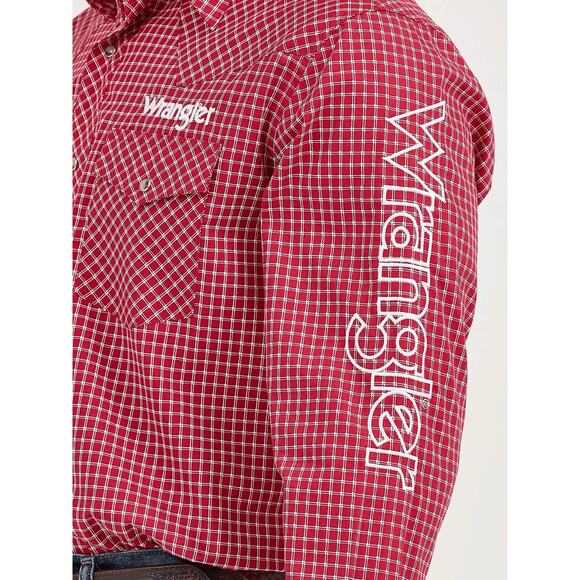 Wrangler NWT Large Logo Red Plaid Button Up Shirt Pearl Snap Western Boot Barn - Picture 3 of 5